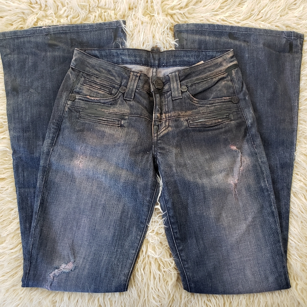 Pratts Denim Flare Cut Moto Jeans